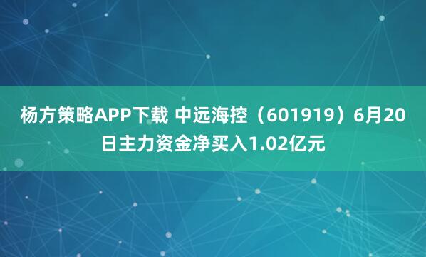 杨方策略APP下载 中远海控（601919）6月20日主力资金净买入1.02亿元